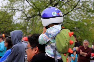 child wearing bike helmet